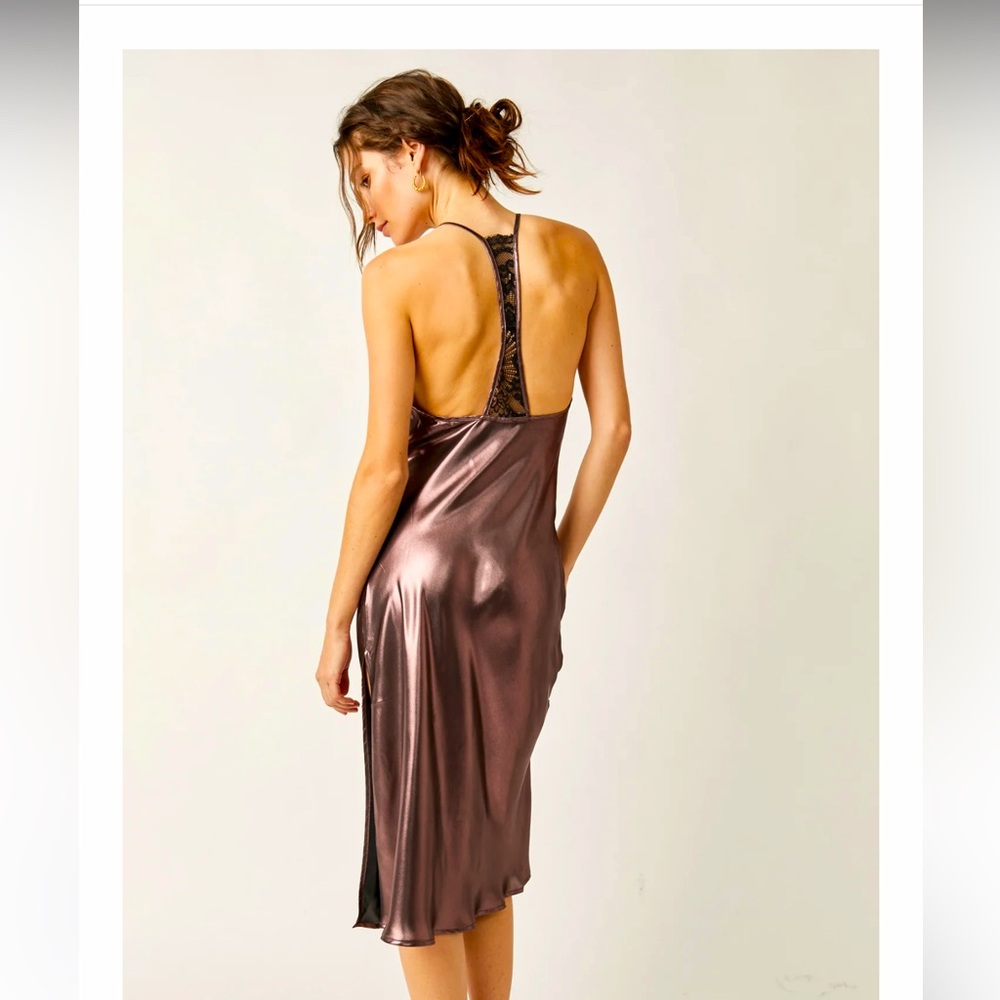 FREE PEOPLE Sunset Shimmer Midi Slip / Black Rose Gold NWT size Large